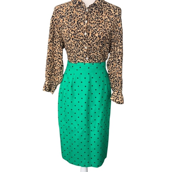 Jeremy Scott Green and Black Polka Dot Pencil Skirt - Picture 1 of 8